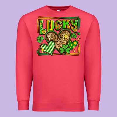 Lucky St Patricks Day Hearts Premium Sweatshirt Designed By Lillyallendesigns