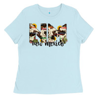 Baby Blue new mexico state cowhide serape cactus Ladies Tee - RanaPortraitStore