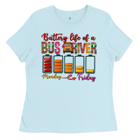 Baby Blue Battery Life Of A Bus Driver Ladies Tee - BundleAndBundleShop