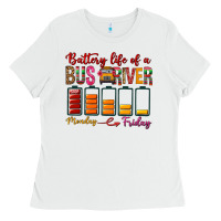 White Battery Life Of A Bus Driver Ladies Tee - BundleAndBundleShop