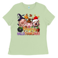 Matcha Happy Hallothanksmas Pigs Ladies Tee - BundleAndBundleShop