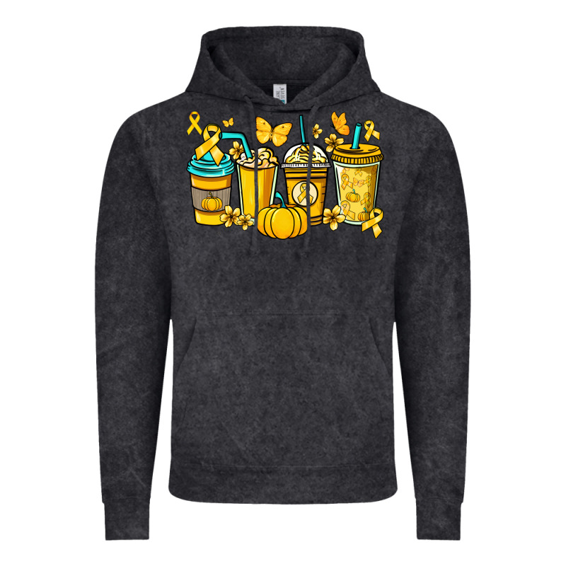 Childhood Cancer Coffee Cups Yellow Ribbon Vintage Hoodie by NancyCooperArtShop | Teevron