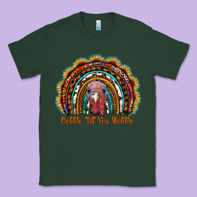 Gobble Till You Wobble Thanksgiving Rainbow Classic Tee Designed By Ranaportraitstore