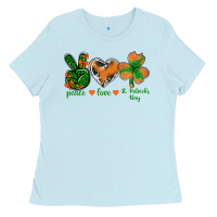 Baby Blue Peace Love St.Patrick's Day Ladies Tee - BundleAndBundleShop