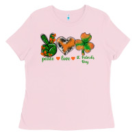 Bubblegum Pink Peace Love St.Patrick's Day Ladies Tee - BundleAndBundleShop