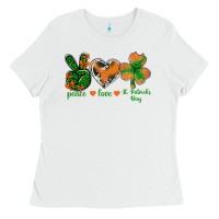White Peace Love St.Patrick's Day Ladies Tee - BundleAndBundleShop