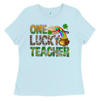 Baby Blue One Lucky Teacher St. Patricks Ladies Tee - BundleAndBundleShop