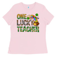 Bubblegum Pink One Lucky Teacher St. Patricks Ladies Tee - BundleAndBundleShop