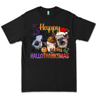 Black Happy Hallothanksmas Cows Premium Tee - BundleAndBundleShop