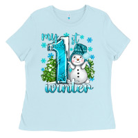 Baby Blue My 1 St Winter With Cute Snowman Ladies Tee - BundleAndBundleShop