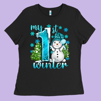 My 1 St Winter With Cute Snowman Ladies Tee Designed By Bundleandbundleshop