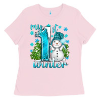 Bubblegum Pink My 1 St Winter With Cute Snowman Ladies Tee - BundleAndBundleShop