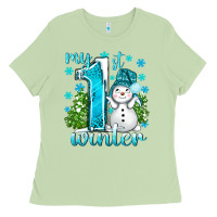 Matcha My 1 St Winter With Cute Snowman Ladies Tee - BundleAndBundleShop