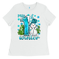 White My 1 St Winter With Cute Snowman Ladies Tee - BundleAndBundleShop