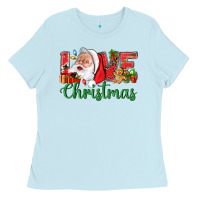 Baby Blue Love Christmas With Santa Ladies Tee - BundleAndBundleShop