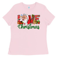 Bubblegum Pink Love Christmas With Santa Ladies Tee - BundleAndBundleShop