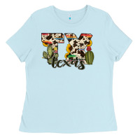 Baby Blue texas state cowhide serape cactus Ladies Tee - RanaPortraitStore