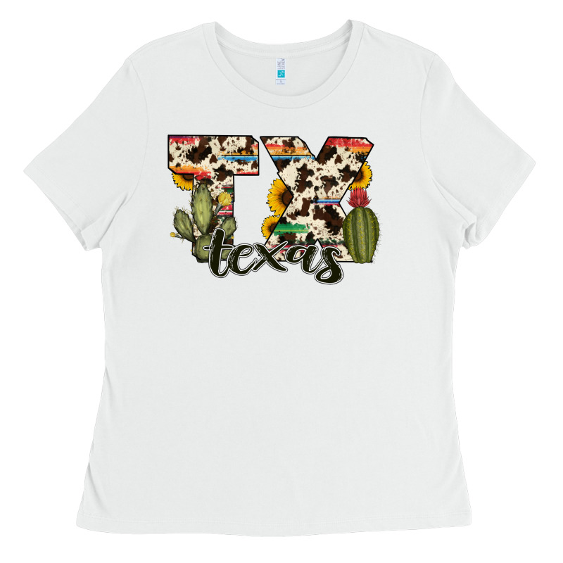 Texas State Cowhide Serape Cactus Ladies Tee by RanaPortraitStore | Teevron