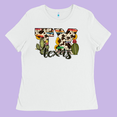 Texas State Cowhide Serape Cactus Ladies Tee Designed By Ranaportraitstore