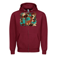 Burgundy aztec turquoise glitter cowhide  tooled leather ba Zipper Hoodie - FaDigitalArtStudio