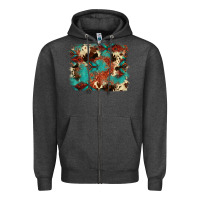 Charcoal Heather aztec turquoise glitter cowhide  tooled leather ba Zipper Hoodie - FaDigitalArtStudio