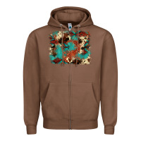 Chestnut aztec turquoise glitter cowhide  tooled leather ba Zipper Hoodie - FaDigitalArtStudio