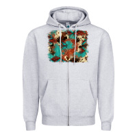 Heather Grey aztec turquoise glitter cowhide  tooled leather ba Zipper Hoodie - FaDigitalArtStudio