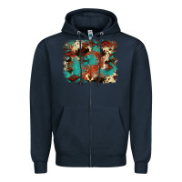 Navy aztec turquoise glitter cowhide  tooled leather ba Zipper Hoodie - FaDigitalArtStudio