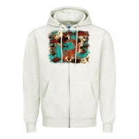 Oatmeal Heather aztec turquoise glitter cowhide  tooled leather ba Zipper Hoodie - FaDigitalArtStudio