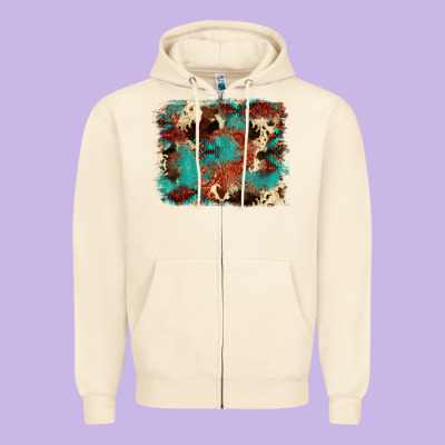 Aztec Turquoise Glitter Cowhide  Tooled Leather Ba Zipper Hoodie Designed By Fadigitalartstudio