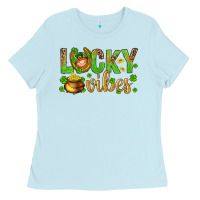 Baby Blue St. Patricks day lucky vibes Ladies Tee - BundleAndBundleShop