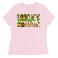 Bubblegum Pink St. Patricks day lucky vibes Ladies Tee - BundleAndBundleShop