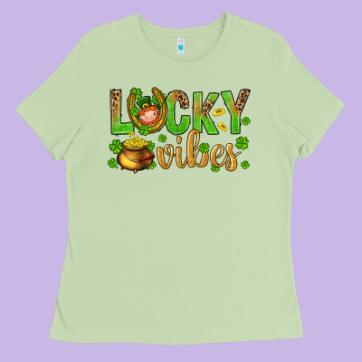 St. Patricks Day Lucky Vibes Ladies Tee Designed By Bundleandbundleshop