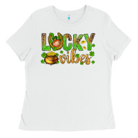 White St. Patricks day lucky vibes Ladies Tee - BundleAndBundleShop