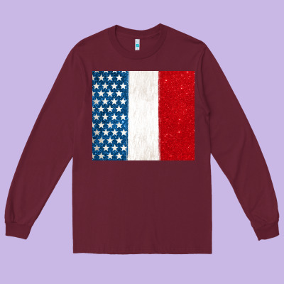 Custom Text American Flag(used Font 'doctrin Long Sleeve Tee Designed By Jasminsmagicworld