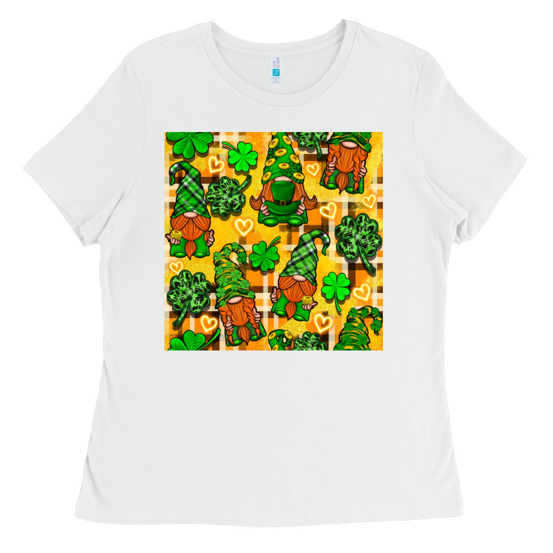 St. Patricks Gnomies Seamless Pattern Ladies Tee by BundleAndBundleShop | Teevron