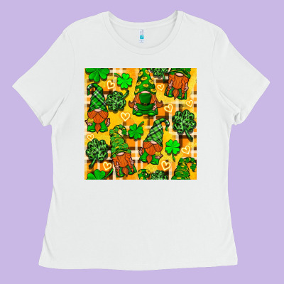 St. Patricks Gnomies Seamless Pattern Ladies Tee Designed By Bundleandbundleshop