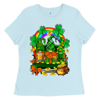 Baby Blue st. patricks gnomes truck with rainbow Ladies Tee - BundleAndBundleShop