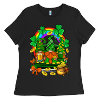Black st. patricks gnomes truck with rainbow Ladies Tee - BundleAndBundleShop