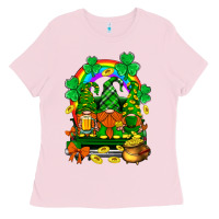 Bubblegum Pink st. patricks gnomes truck with rainbow Ladies Tee - BundleAndBundleShop