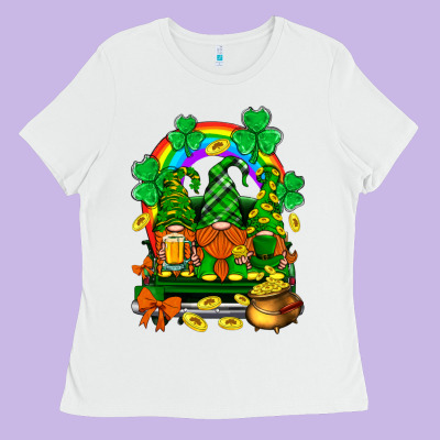 St. Patricks Gnomes Truck With Rainbow Ladies Tee Designed By Bundleandbundleshop