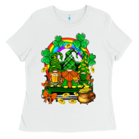 White st. patricks gnomes truck with rainbow Ladies Tee - BundleAndBundleShop