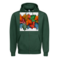 Sports Green autumn  leaves seamless pattern Zipper Hoodie - BundleAndBundleShop