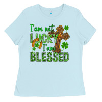 Baby Blue I Am Not Lucky I Am Blessed St. Patricks Ladies Tee - BundleAndBundleShop