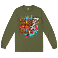 Army Green Mama Football lightning bolt Long Sleeve Tee - HowdyJamesFarm