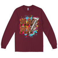 Burgundy Mama Football lightning bolt Long Sleeve Tee - HowdyJamesFarm