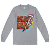Heather Grey Mama Football lightning bolt Long Sleeve Tee - HowdyJamesFarm