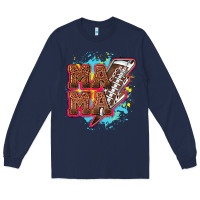 Navy Mama Football lightning bolt Long Sleeve Tee - HowdyJamesFarm