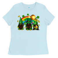 Baby Blue St. Patrick's afro gnomies with rainbow Ladies Tee - BundleAndBundleShop