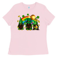 Bubblegum Pink St. Patrick's afro gnomies with rainbow Ladies Tee - BundleAndBundleShop